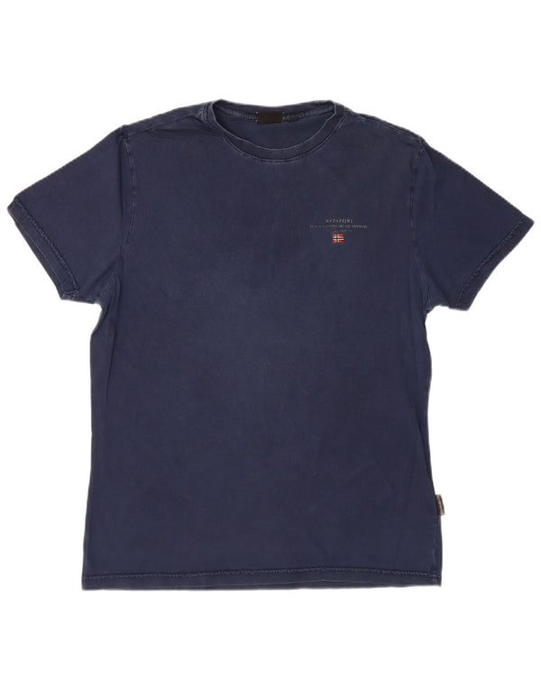 Napapijri Mens T-Shirt Top Large Navy Blue Cotton