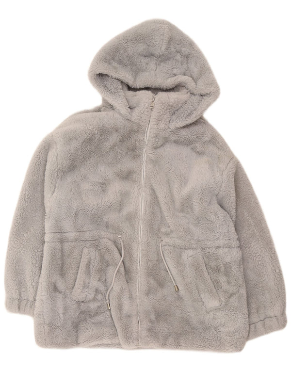 Guess Womens Teddy Bear Hooded Oversized Fleece Jacket UK 18 XL Grey