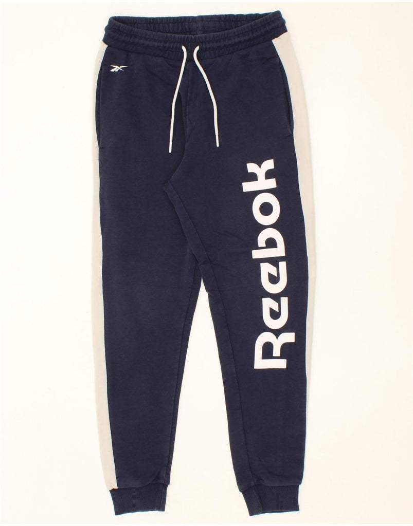 REEBOK Womens Tracksuit Trousers Joggers UK 4/6 XS  Navy Blue Colourblock Vintage Reebok and Second-Hand Reebok from Messina Hembry 