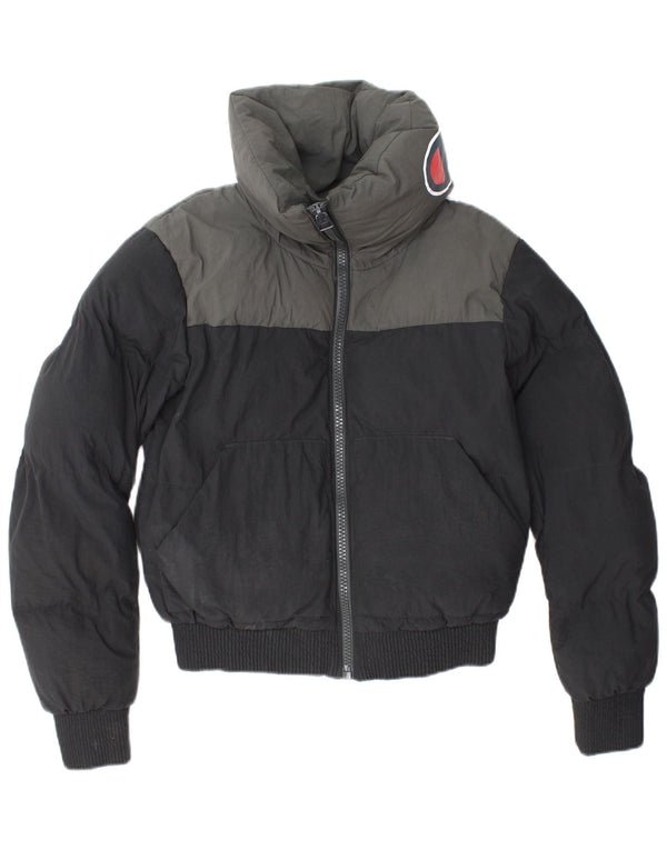 CHAMPION Womens Loose Fit Graphic Padded Jacket UK 6 XS Black Colourblock