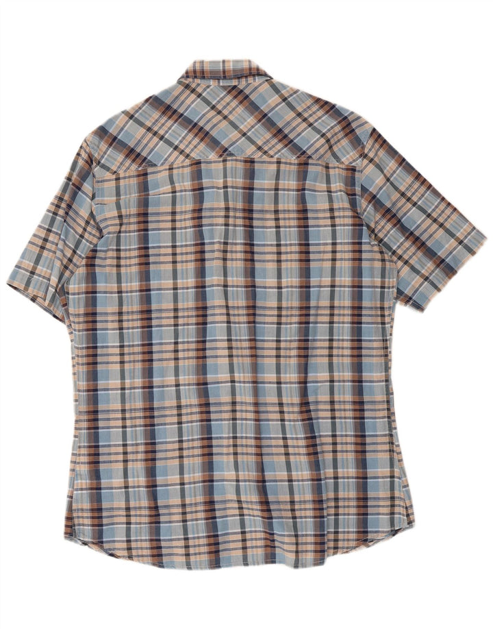 MARLBORO CLASSICS Mens Short Sleeve Shirt XL Blue Check Cotton