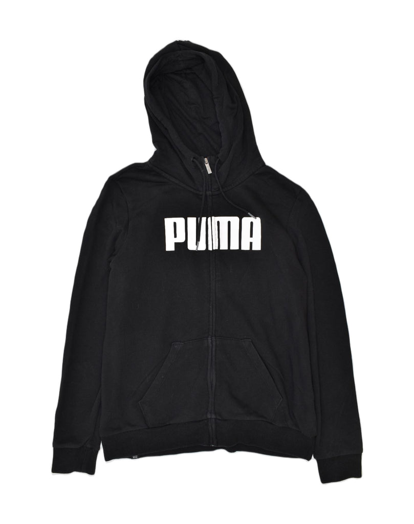 PUMA Womens Graphic Zip Hoodie Sweater UK 16 Large Black Cotton | Vintage | Thrift | Second-Hand | Used Clothing | Messina Hembry 