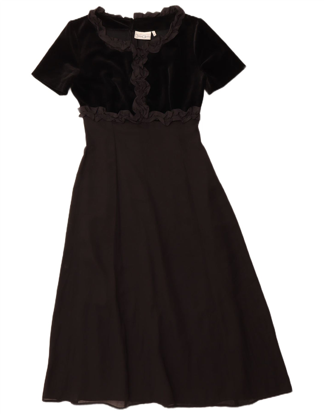 Vintage Womens Ruffle Front Maxi Dress IT 42 Medium Black