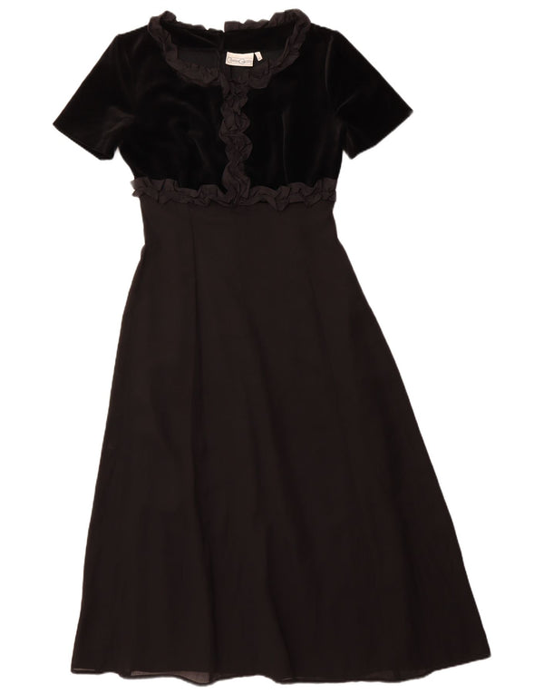 Vintage Womens Ruffle Front Maxi Dress IT 42 Medium Black