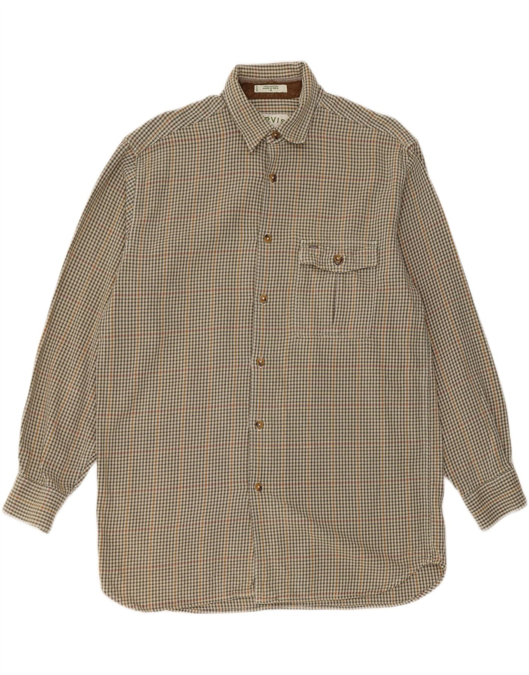 Orvis Mens Flannel Shirt Medium Green Houndstooth Cotton