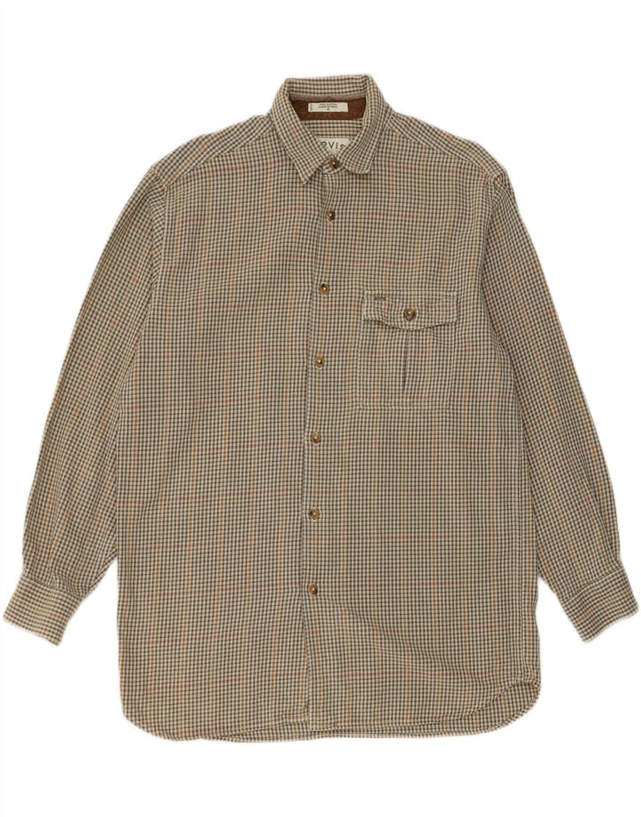 Orvis Mens Flannel Shirt Medium Green Houndstooth Cotton