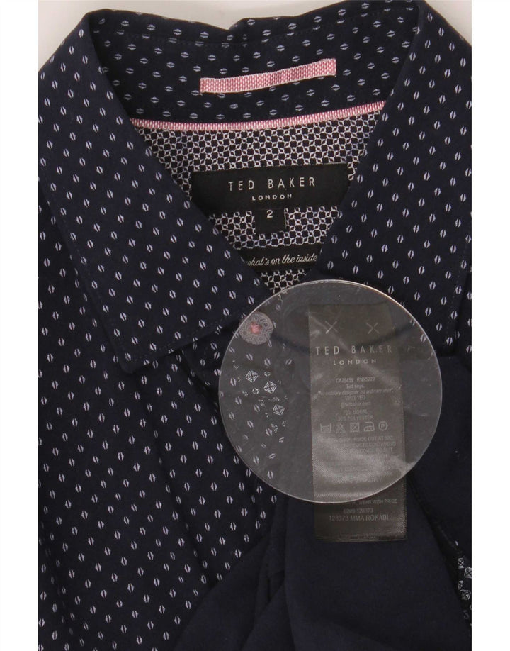 Ted Baker Mens Abstract Pattern Shirt Size 2 Small Navy Blue Modal