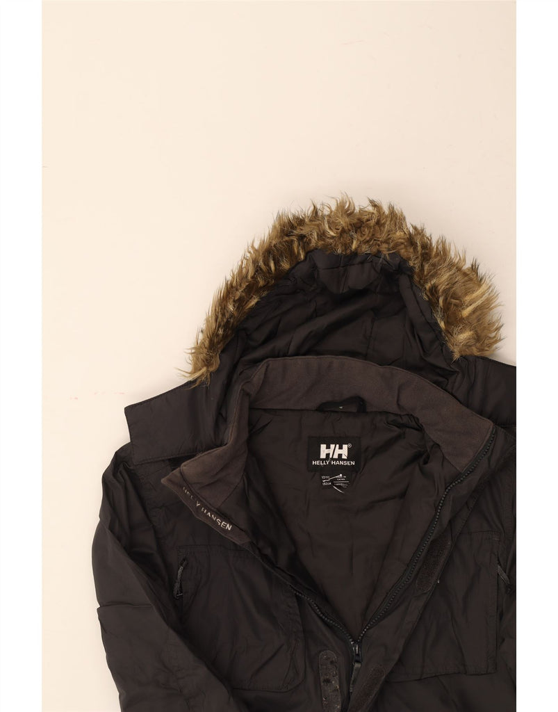 HELLY HANSEN Boys Hooded Windbreaker Coat 11-12 Years Black Nylon Vintage Helly Hansen and Second-Hand Helly Hansen from Messina Hembry 