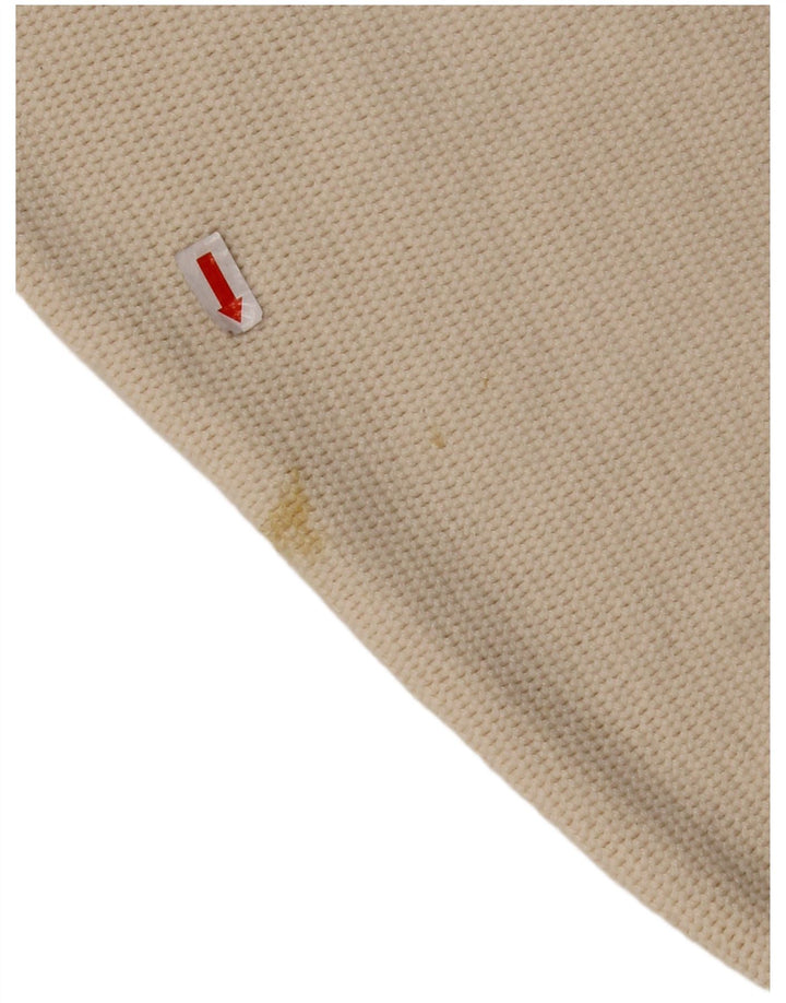 VINTAGE Mens V-Neck Jumper Sweater Large Beige Cotton