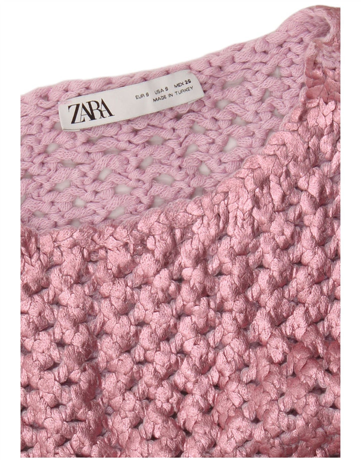 Zara Womens Sleeveless Crochet Blouse Top UK 8 Small Pink