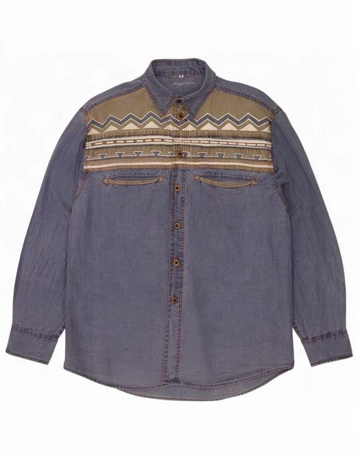 Peppercorn Mens Denim Shirt Large Blue Geometric Cotton