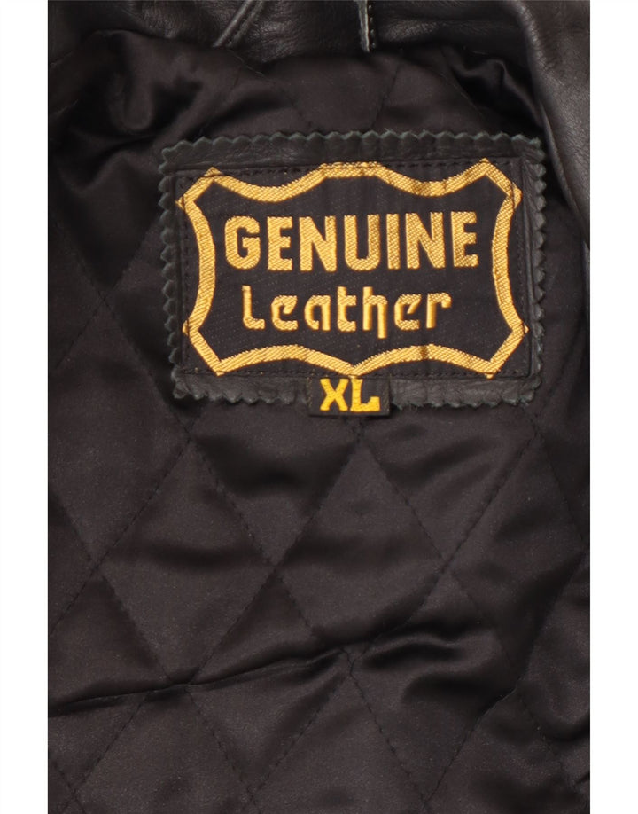 VINTAGE Mens Leather Jacket UK 42 XL Black Colourblock Leather