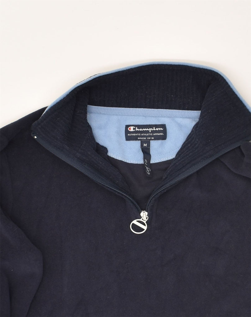 CHAMPION Womens Zip Neck Fleece Jumper Medium Navy Blue Polyester | Vintage Champion | Thrift | Second-Hand Champion | Used Clothing | Messina Hembry 