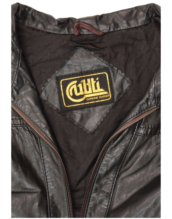 VINTAGE Womens Leather Jacket UK 14 Medium Black Leather