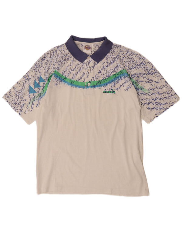 Diadora Mens Short Sleeve Abstract Pattern Polo Shirt IT 52 Large White