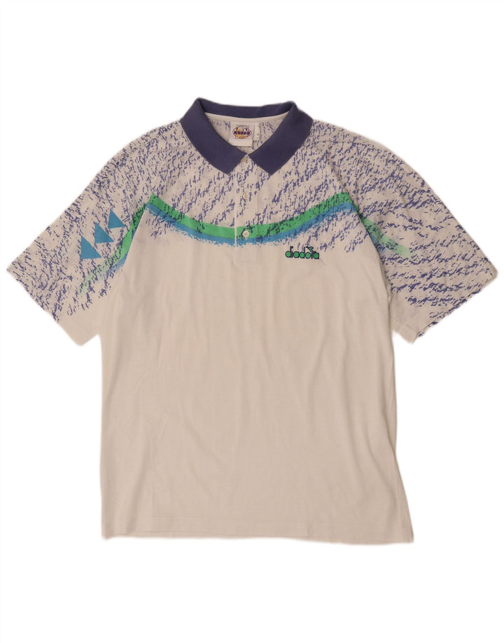 Diadora Mens Short Sleeve Abstract Pattern Polo Shirt IT 52 Large White