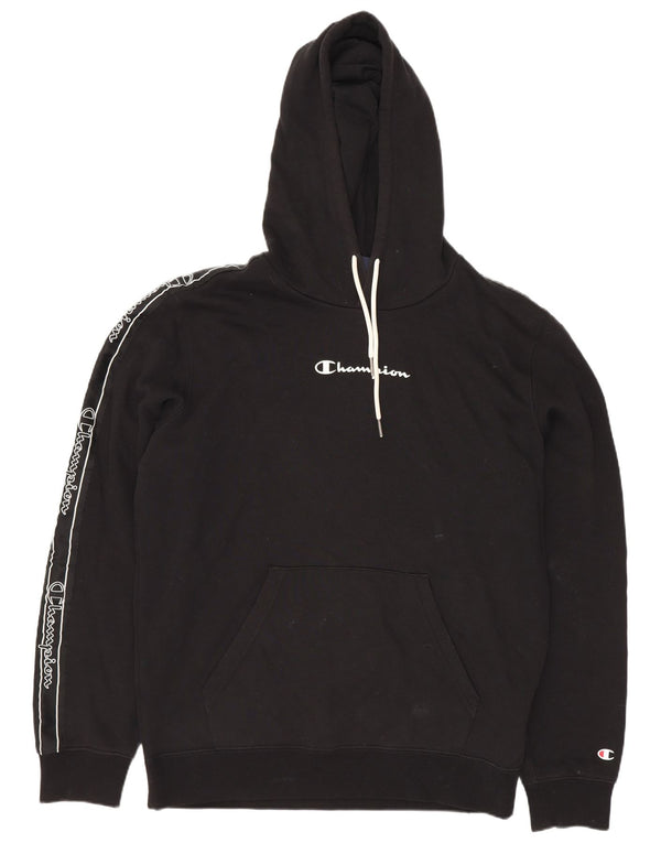 Champion Mens Graphic Hoodie Jumper Medium Black Cotton