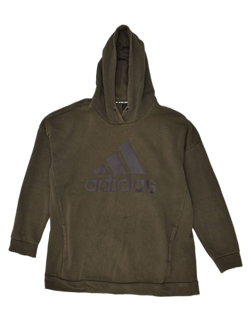 ADIDAS Womens Graphic Hoodie Jumper UK 16/18 Large Khaki Cotton | Vintage Adidas | Thrift | Second-Hand Adidas | Used Clothing | Messina Hembry 