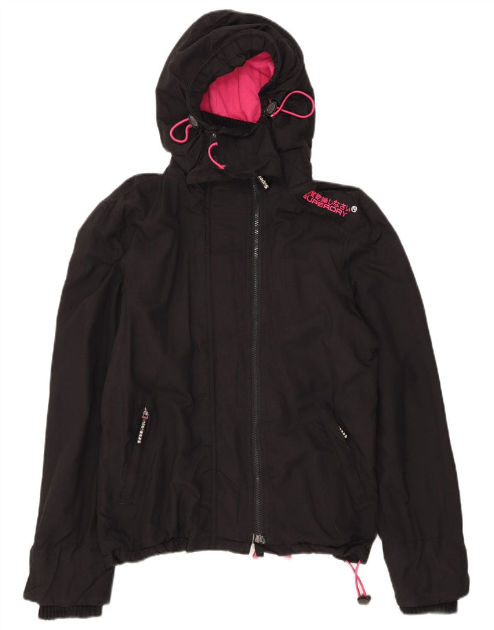 Superdry Womens Windcheater Graphic Windbreaker Jacket UK 14 Medium Black