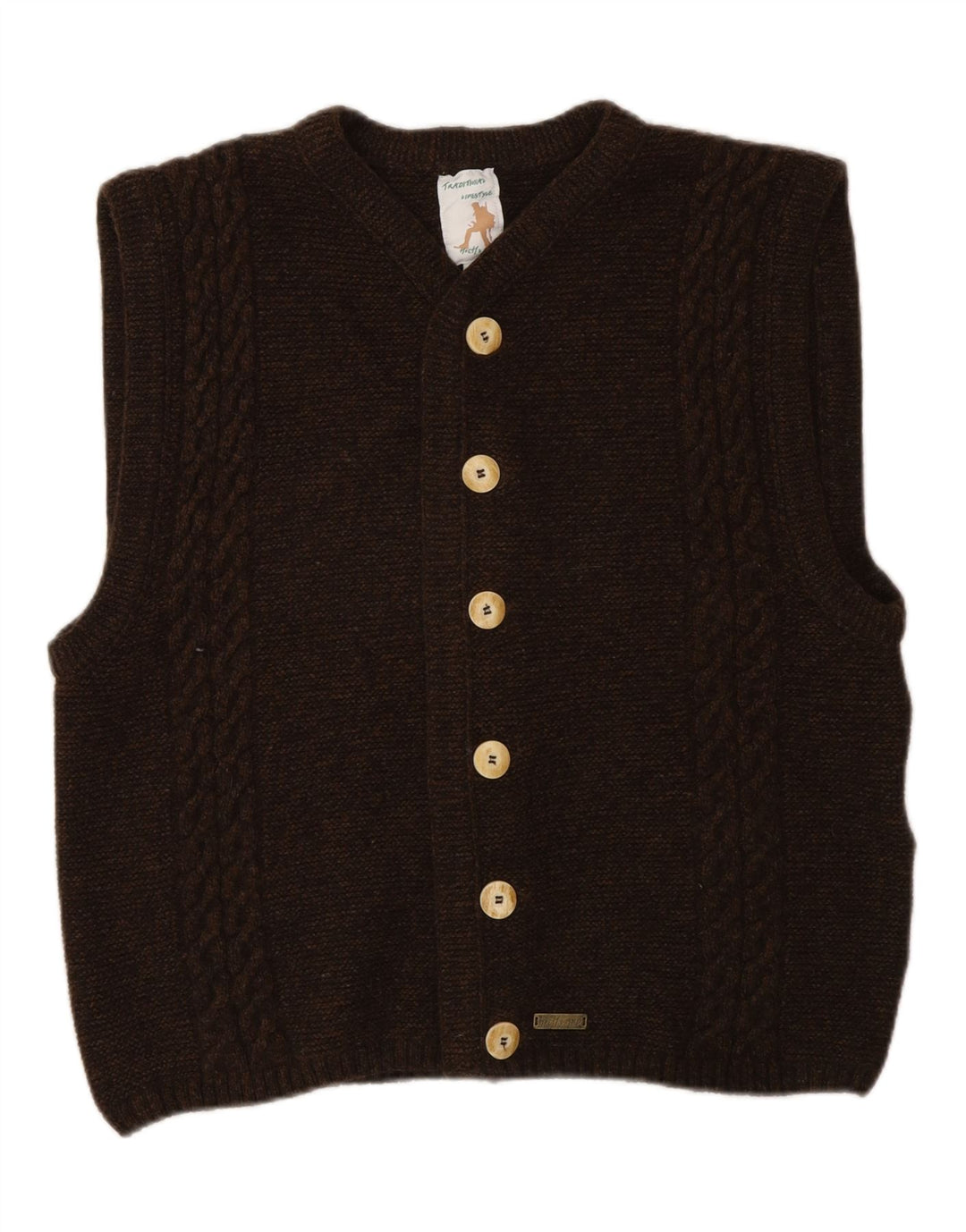 Hochland Mens Sleeveless Cardigan Sweater Medium Brown Wool