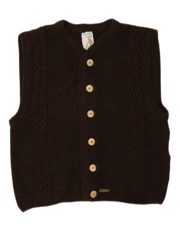Hochland Mens Sleeveless Cardigan Sweater Medium Brown Wool