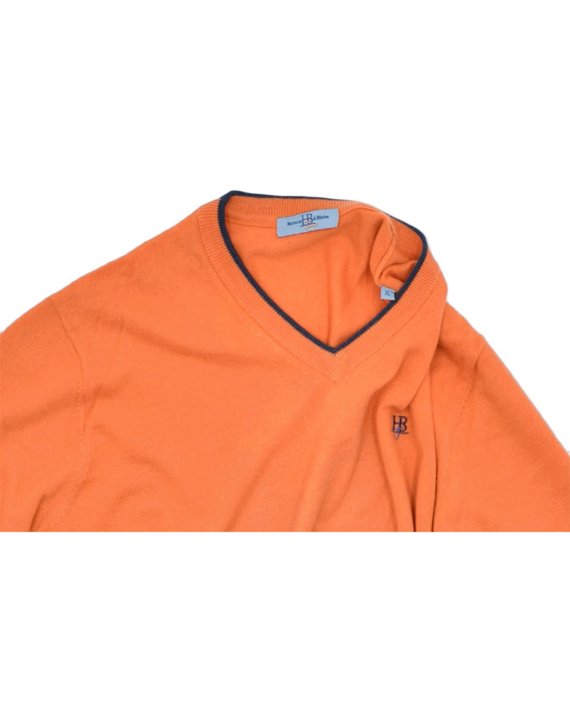 HARMONT & BLAINE Mens Slim Fit V-Neck Jumper Sweater XL Orange Wool | Vintage | Thrift | Second-Hand | Used Clothing | Messina Hembry 