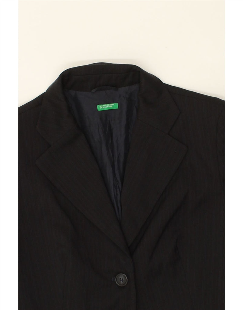 BENETTON Womens 3 Button Blazer Jacket IT 44 Medium Black Pinstripe | Vintage Benetton | Thrift | Second-Hand Benetton | Used Clothing | Messina Hembry 