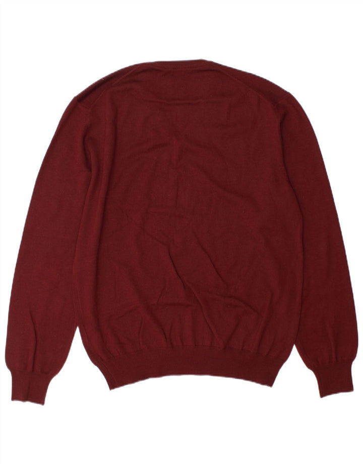 Boggi Mens V-Neck Jumper Sweater Large Burgundy