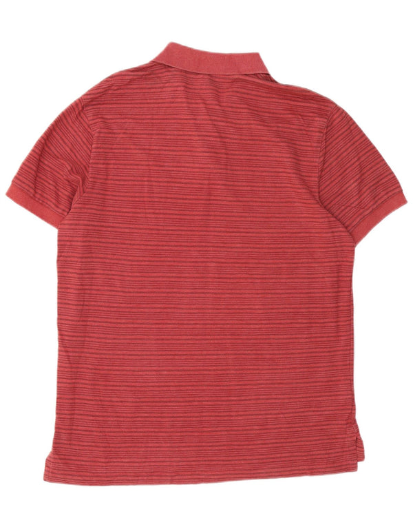 EDDIE BAUER Mens Polo Shirt Large Red Striped Cotton