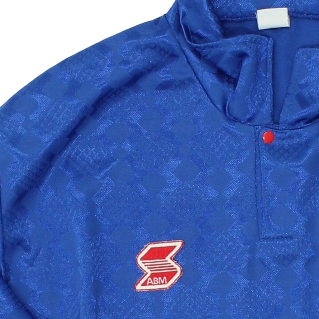 ABM Mens Blue Long Sleeve Collared Football Shirt | Vintage 90s Sportswear VTG | Vintage Messina Hembry | Thrift | Second-Hand Messina Hembry | Used Clothing | Messina Hembry 