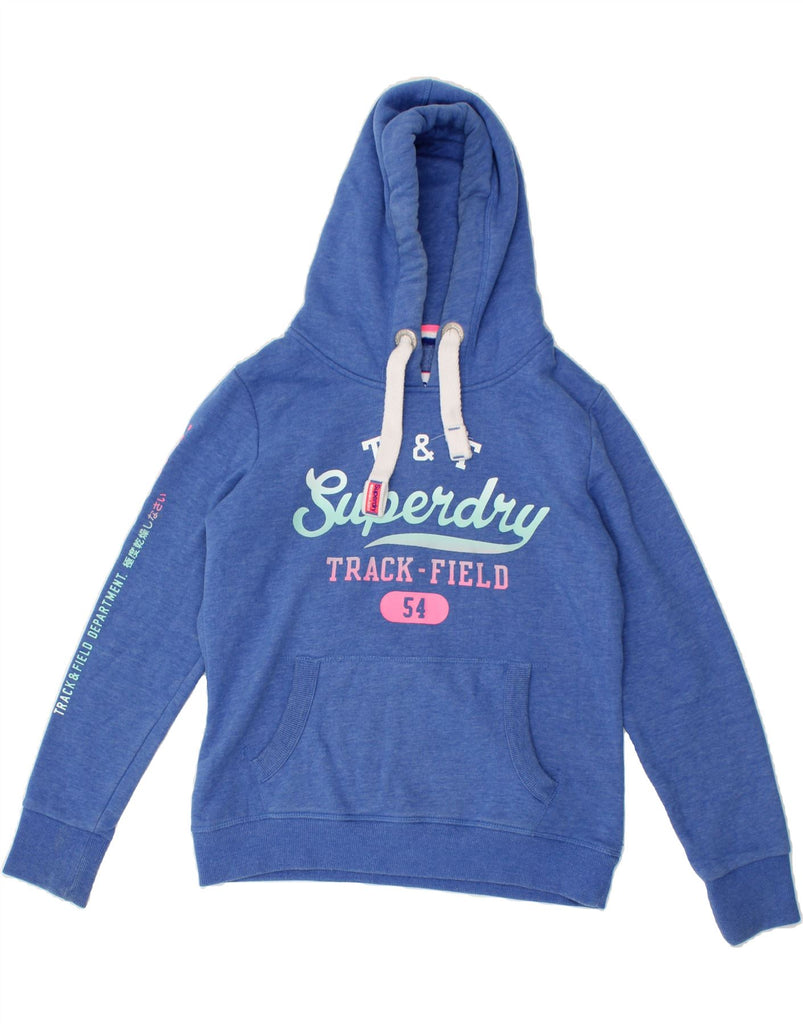 SUPERDRY Womens Graphic Hoodie Jumper UK 14 Medium Blue Cotton | Vintage Superdry | Thrift | Second-Hand Superdry | Used Clothing | Messina Hembry 