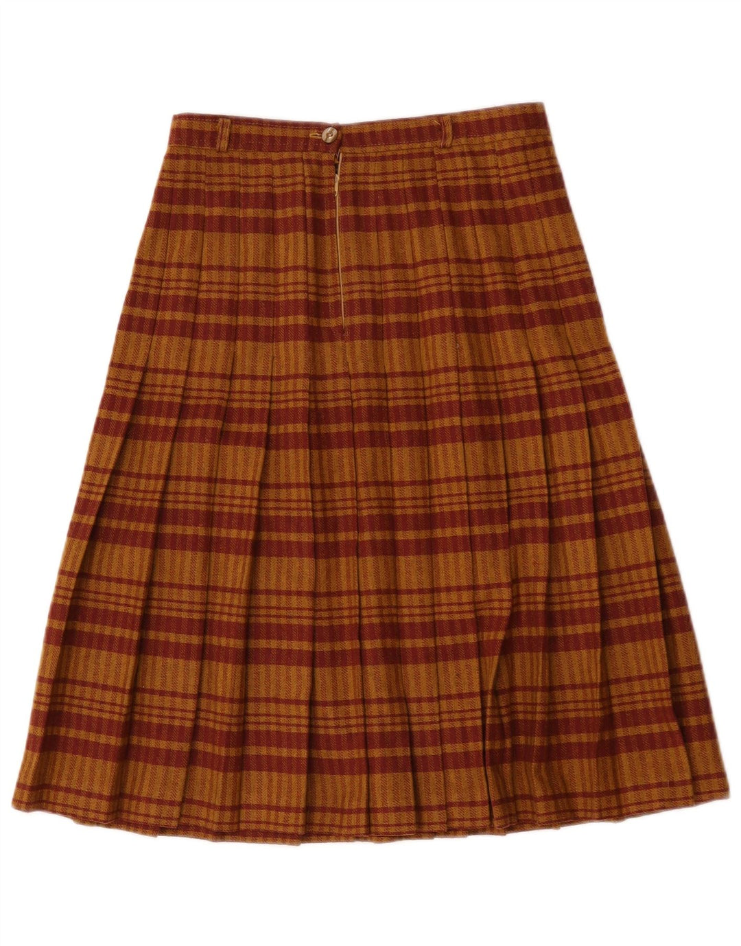 Vintage Womens Knife Pleated Skirt W28 Medium Brown Plaid Wool