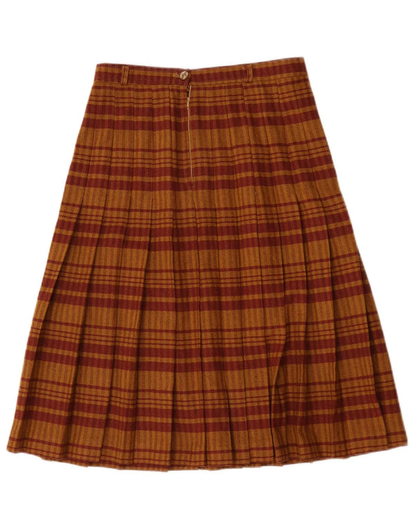 Vintage Womens Knife Pleated Skirt W28 Medium Brown Plaid Wool