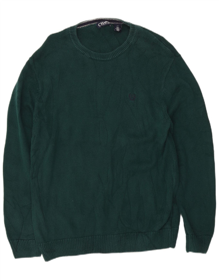 Chaps Mens Regular Fit Crew Neck Jumper Sweater Large Green Cotton