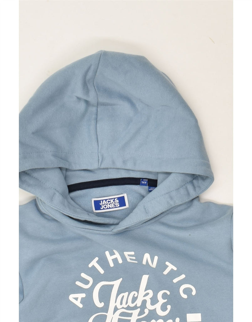 JACK & JONES Boys Graphic Hoodie Jumper 13-14 Years Blue Cotton | Vintage Jack & Jones | Thrift | Second-Hand Jack & Jones | Used Clothing | Messina Hembry 