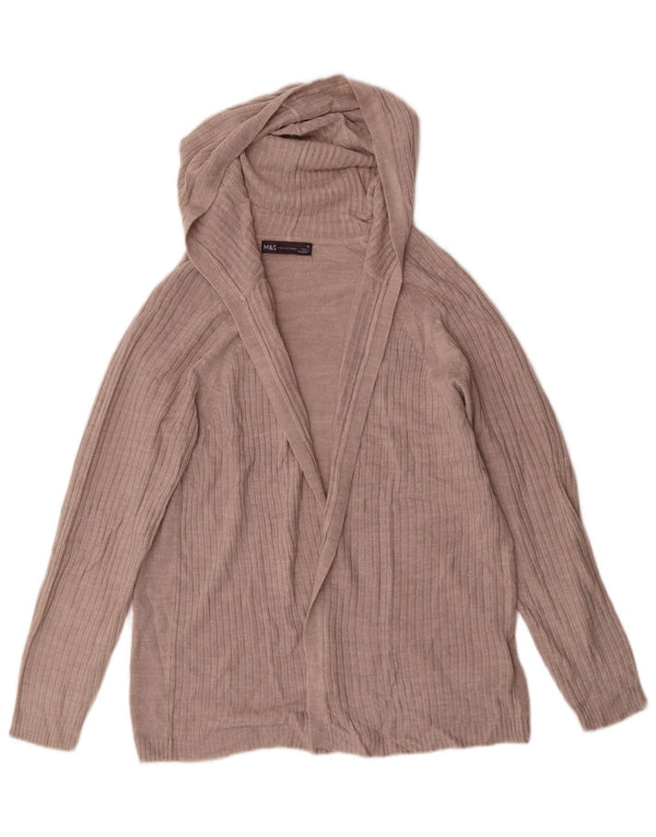 Marks & Spencer Womens Hooded Open Cardigan Sweater UK 14 Medium Beige
