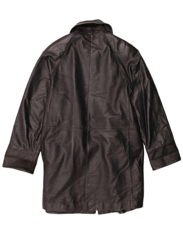 Vintage Womens Leather Coat IT 42 Medium Black Leather