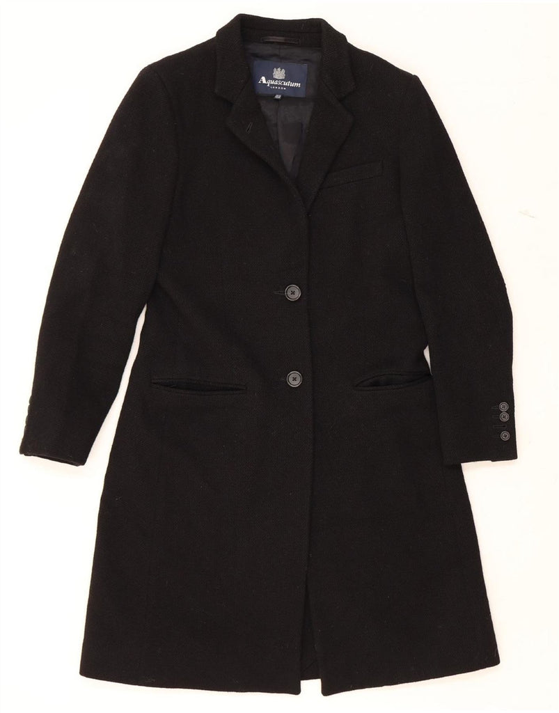 AQUASCUTUM Womens Overcoat UK 10 Small Black Wool Vintage Aquascutum and Second-Hand Aquascutum from Messina Hembry 