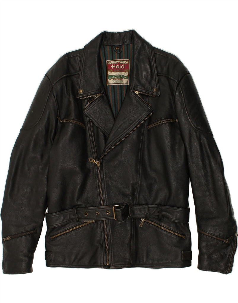 HELD Mens Slim Leather Biker Jacket IT 56 3XL Black Leather Vintage Held and Second-Hand Held from Messina Hembry 