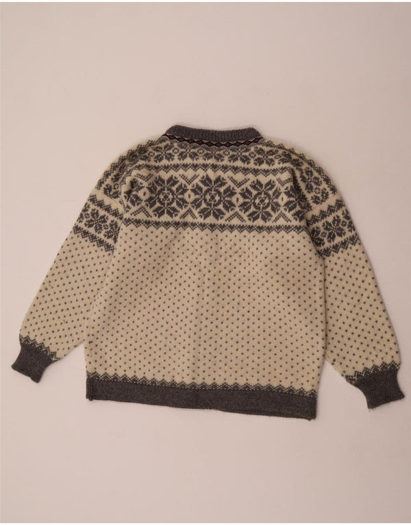 Vintage Womens Cardigan Sweater UK 18 XL Off White Fair Isle Wool