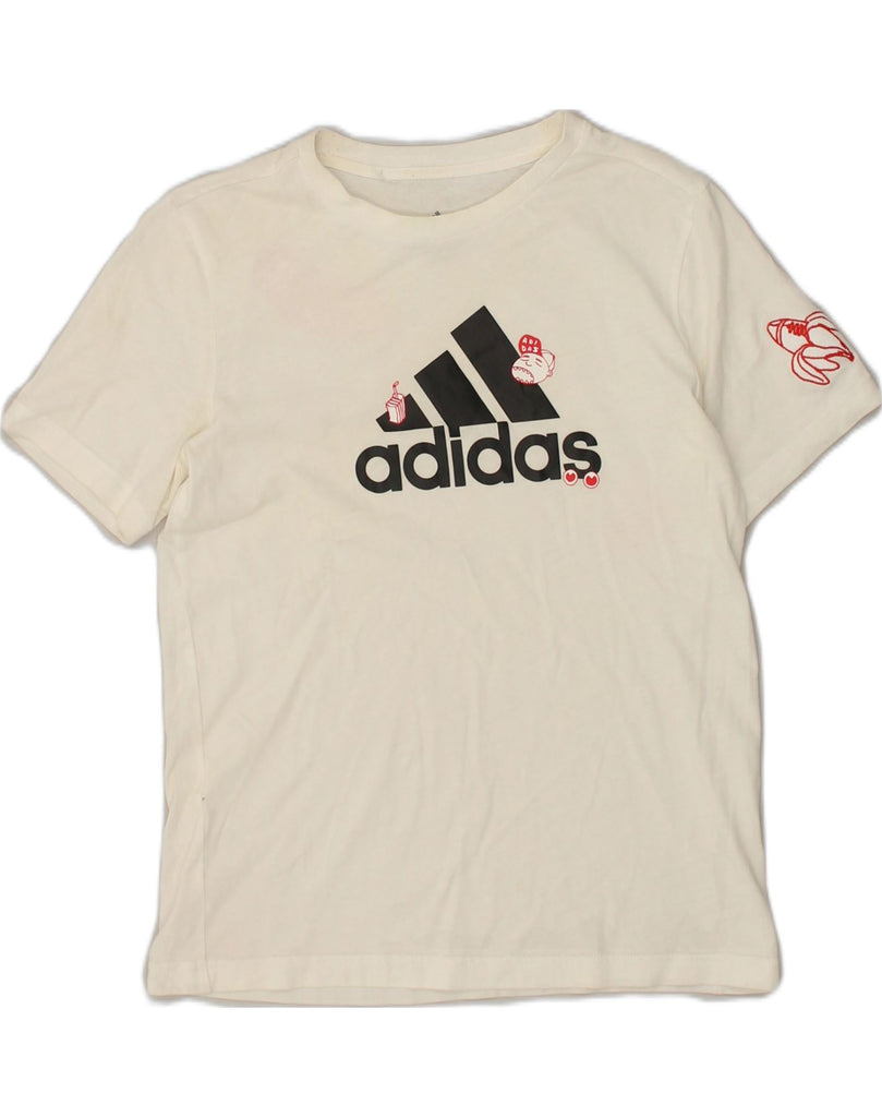 ADIDAS Boys Graphic T-Shirt Top 11-12 Years Off White Cotton | Vintage Adidas | Thrift | Second-Hand Adidas | Used Clothing | Messina Hembry 