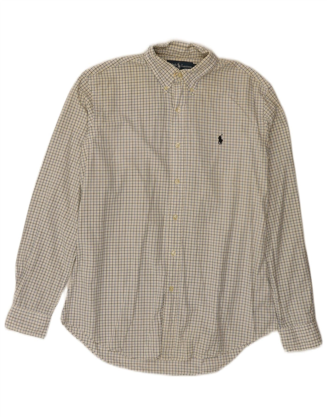 RALPH LAUREN Mens Custom Fit Shirt Size 15 1/2 39 Medium Off White Check