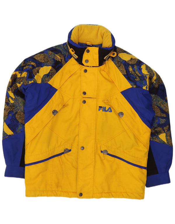Fila Mens Hooded Ski Jacket IT 46 Small Yellow Colourblock Polyester Sports