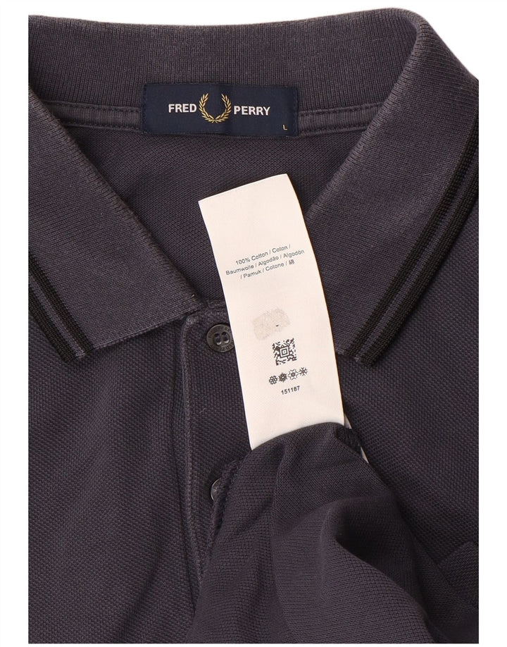 Fred Perry Mens Long Sleeve Polo Shirt Large Grey Cotton