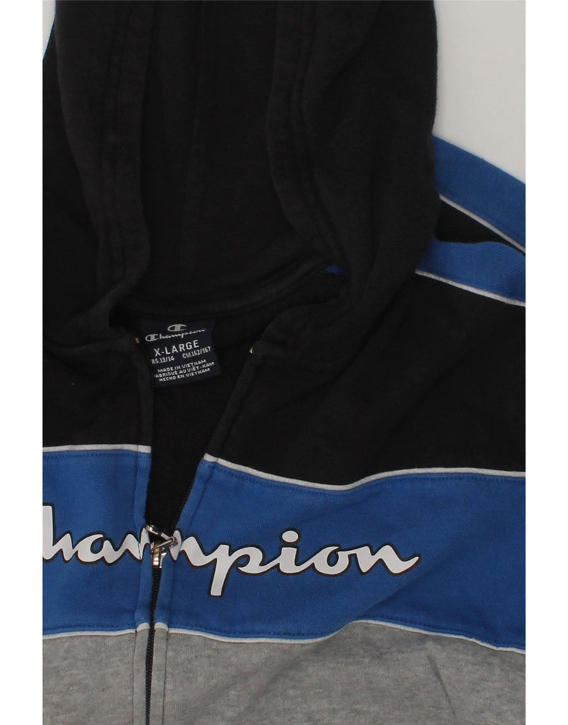 CHAMPION Boys Graphic Zip Hoodie Sweater 13-14 Years XL Grey Colourblock | Vintage Champion | Thrift | Second-Hand Champion | Used Clothing | Messina Hembry 