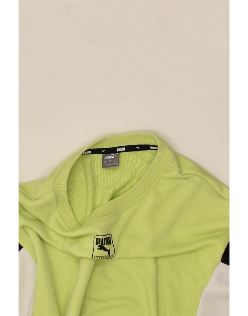 PUMA Womens Oversized Crop Sweatshirt Jumper UK 6 XS Green Colourblock | Vintage Puma | Thrift | Second-Hand Puma | Used Clothing | Messina Hembry 