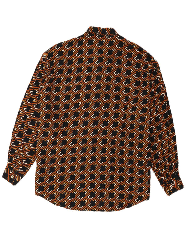 Kantaros Mens Shirt Large Brown Geometric Viscose