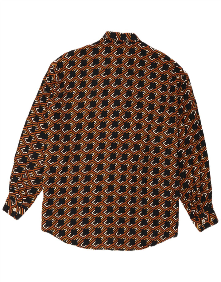 Kantaros Mens Shirt Large Brown Geometric Viscose