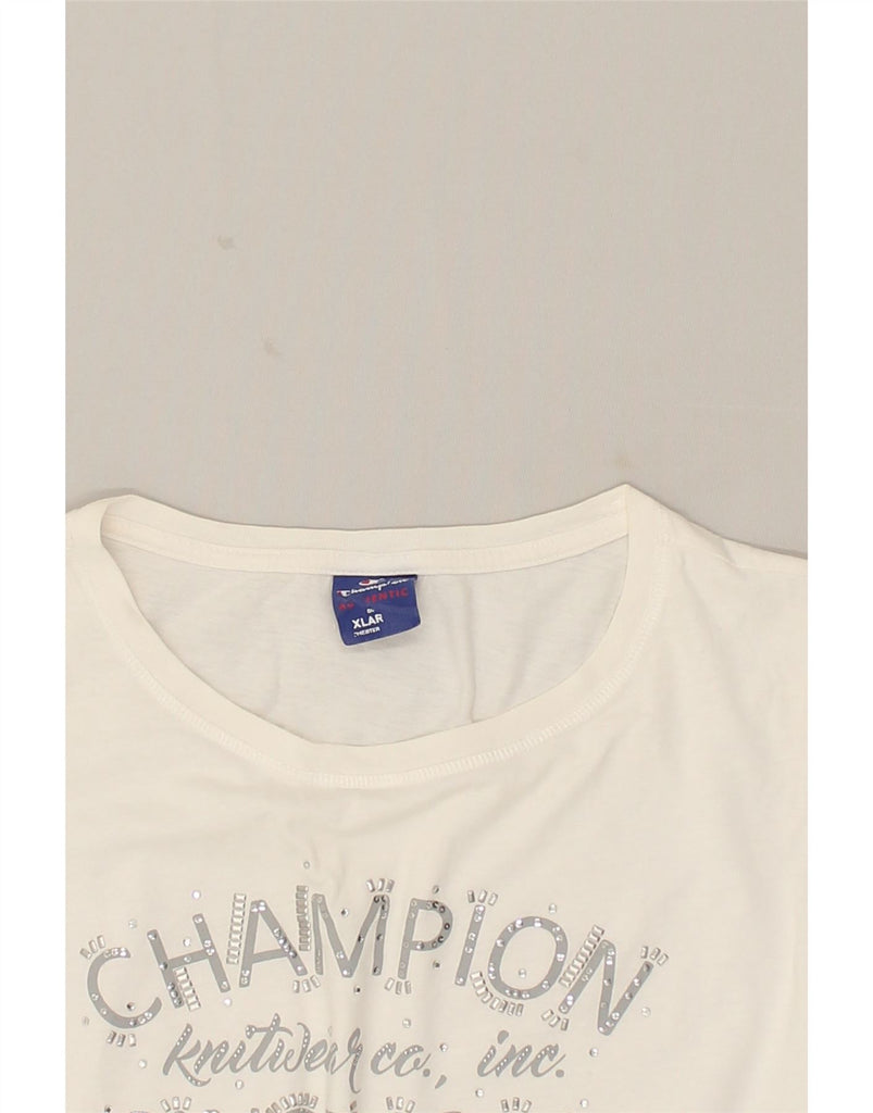 CHAMPION Womens Graphic T-Shirt Top UK 18 XL White | Vintage Champion | Thrift | Second-Hand Champion | Used Clothing | Messina Hembry 