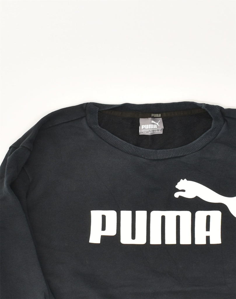 PUMA Mens Graphic Sweatshirt Jumper Small Navy Blue Cotton | Vintage Puma | Thrift | Second-Hand Puma | Used Clothing | Messina Hembry 